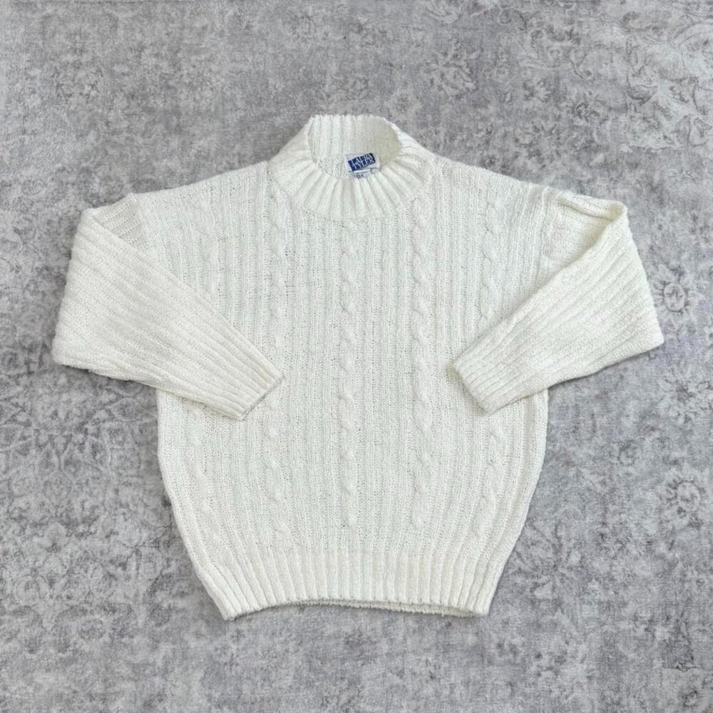 vintage white chunky cable knit sweater by Laura Tyler